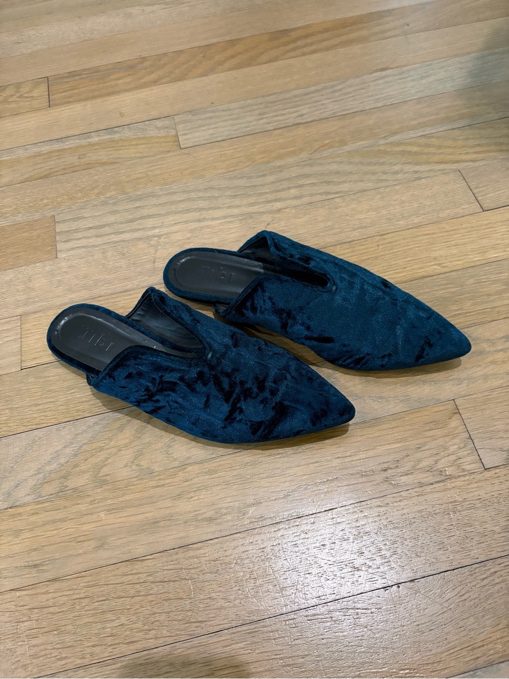 Tibi dark teal/blue Crushed Velvet Pointed Toe flat Mules